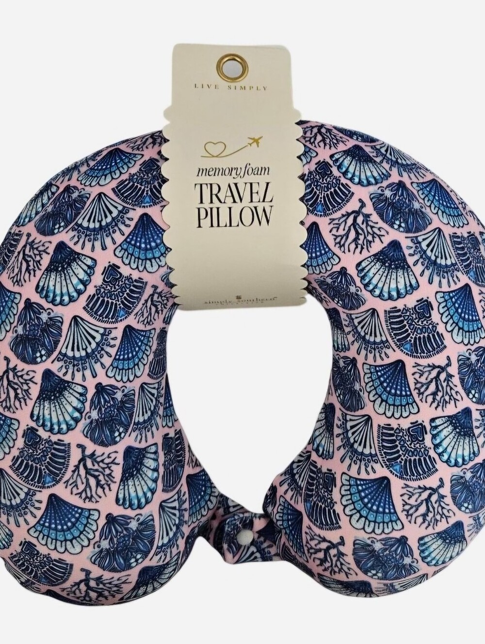 Simply Southern blue seashell and coral pattern travel neck pillow NEW